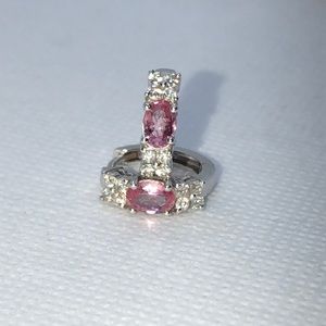 💛 14k Pink Tourmaline & Diamond Huggies